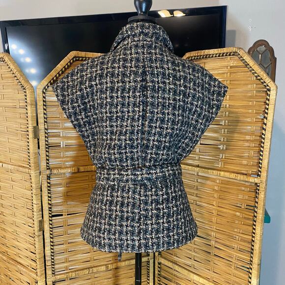 Millard Fillmore Tweed Wrap Vest Jacket Lined Belted Boho Retro Size Large - Picture 5 of 11